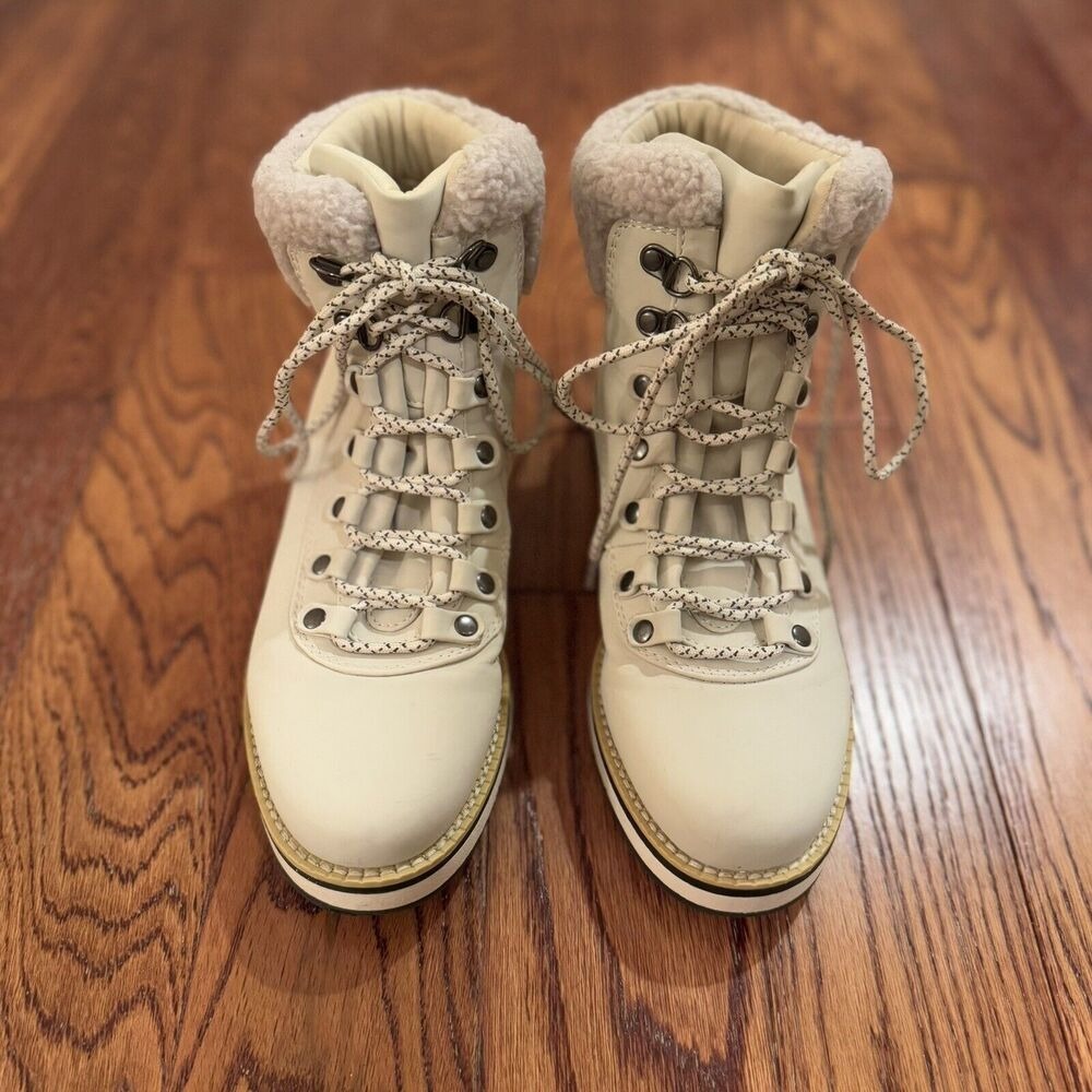 Aspen Nomad Cream Faux Shearling Hiker Boots Platform Ankle Booties Shoe Size 7